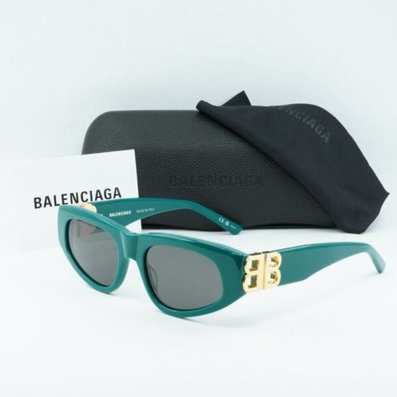 💯 NEW BALENCIAGA DYNASTY BB0095S 005 GREEN GOLD GREY SUNGLASSES - Picture 11 of 12